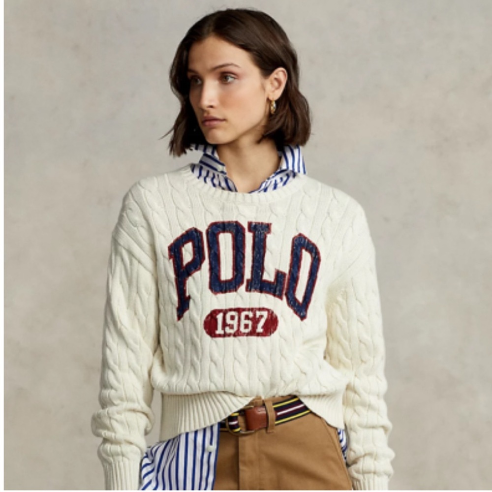 Polo by Ralph Lauren Logo Cable-knit Cotton Crewneck Sweater